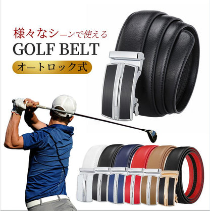 ベルト ゴルフベルト golfベルト メンズ オートロック 本革 紳士 ビジネス カジュアル フリーサイズ 大きい 無段階調整 シンプル おしゃれ ワンタッチ belt-003