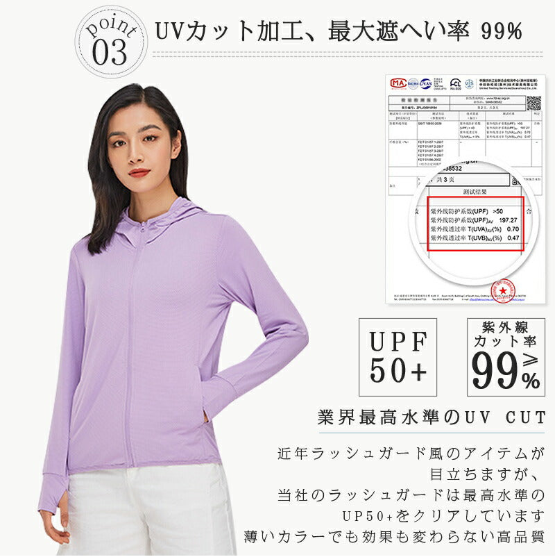 uv パーカー uvカット パーカー アウトドアラッシュガード プルオーバー レディース 薄手 ひんやり 長袖 フード付 ジップアップ 体型カバー UVカットパ uvpaka-005