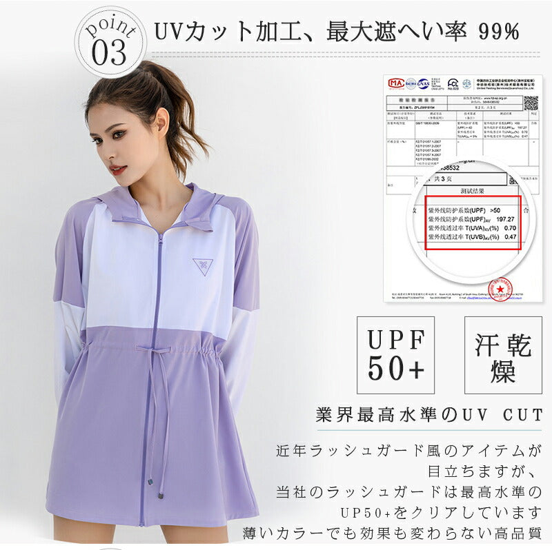 uv パーカー uvカット パーカー アウトドアラッシュガード プルオーバー レディース 薄手 ひんやり 長袖 フード付 ジップアップ 体型カバー UVカットパ uvpaka-008