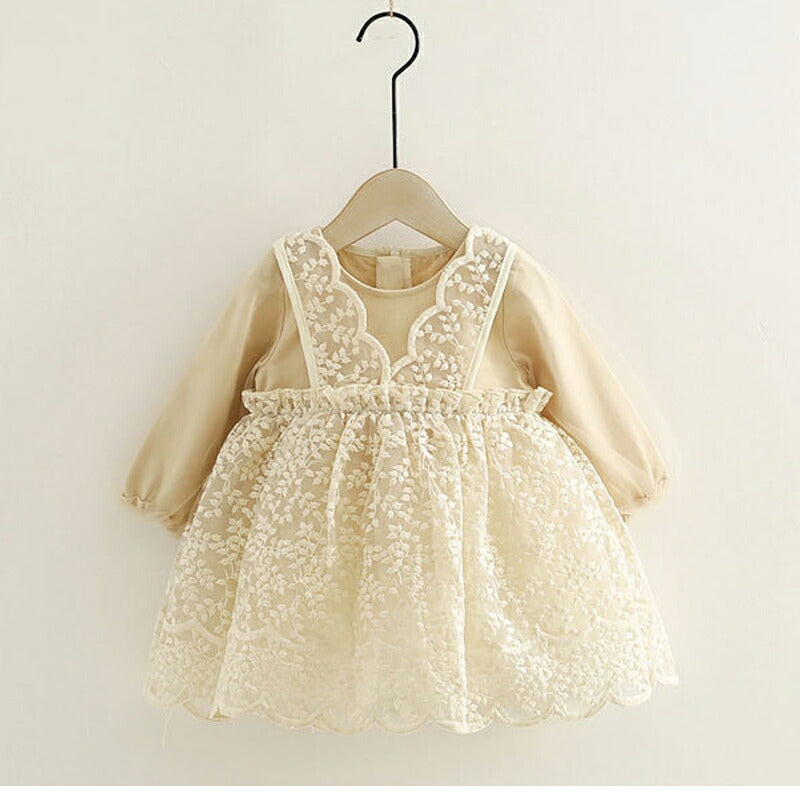 ワンピース 子供 ベビー服 キッズ レースワンピース 膝丈 ベビードレス 長袖 付け襟 女の子 誕生日 結婚式 新生児 かわいいフォーマル キッズ 膝丈 ベビー copysku-165