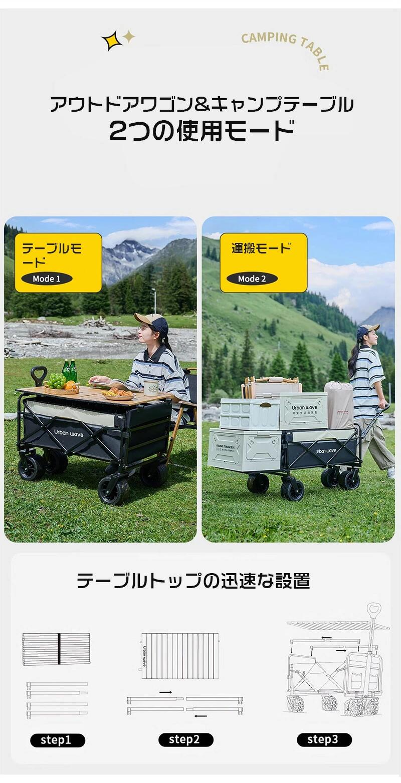 アウトドアワゴン 後ろ開け キャリーカート 折り畳み キャリーワゴン キャンプワゴン  背面開き ワゴン車 アウトドア キャンプ 軽量 キャンプ用ワゴン 大型タcampcar-01