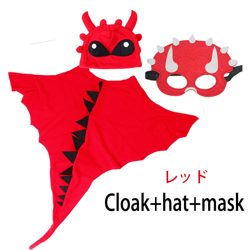 ハロウィン 衣装 子供 恐竜 マント キャップ マスク 3点セット 怪獣ケープ ハロウィン衣装 キッズ 子供 全6色 怪獣服 コスプレ仮装 衣装 女の子 男の子wsj0002
