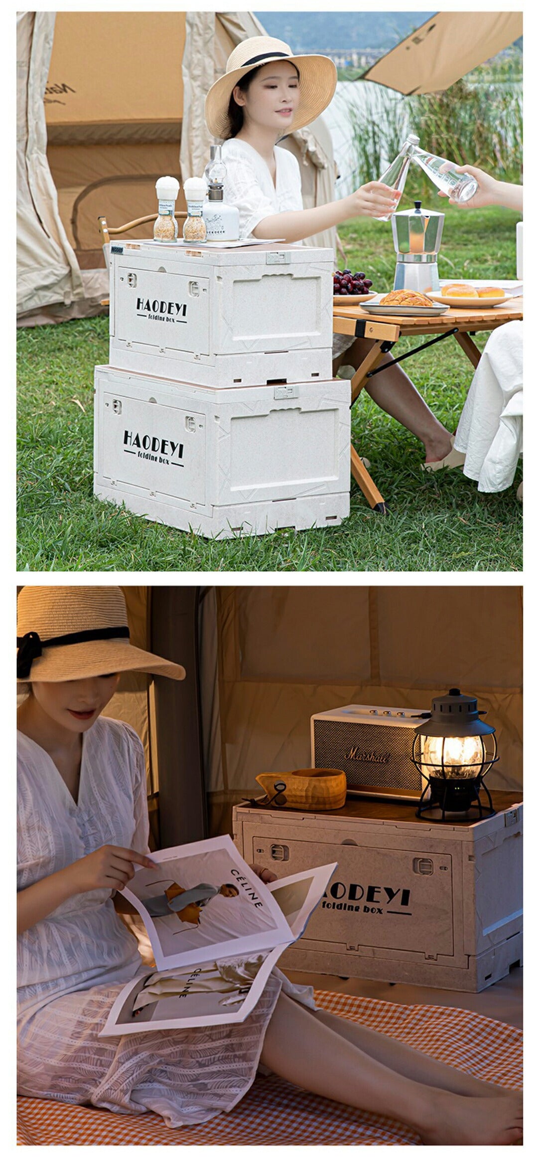 キャンプ コンテナ 収納ボックス 50L 高さ調節 キャスター付き 天板付き キャンプ テーブル アウトドアテーブル 折りたたみ テーブル キャンプ収納 コンパ foldbox-001