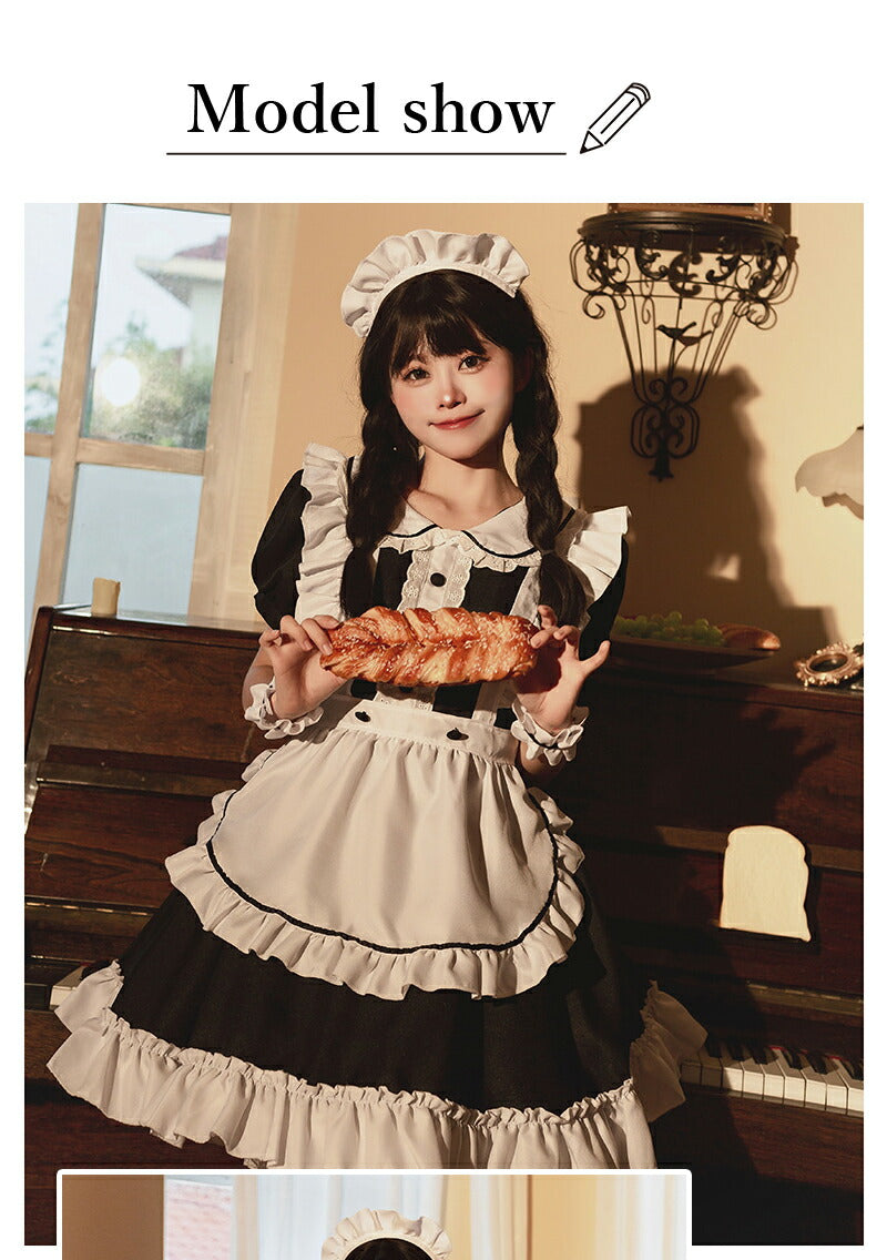【一部即納】メイド服 6点セット コスプレ 可愛い 女の子 レディース メンズ 半袖 ロリータ ワンピース 黒 ピンク ハロウィン 大きいサイズ 定番 S-2Xitem-007