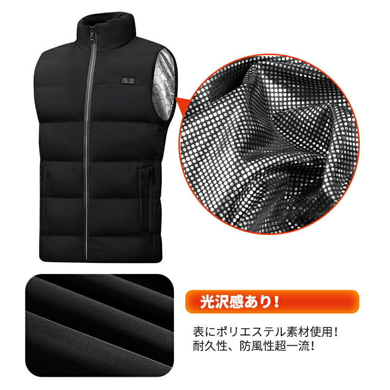 電熱ベスト  防寒着 速暖 日本製ヒーター 中綿 USB給電 洗える 三段階調温 軽量 冷え性 メンズ レーディス 20000mAh バッテリー付き 電熱ウェア besuto-08pawa