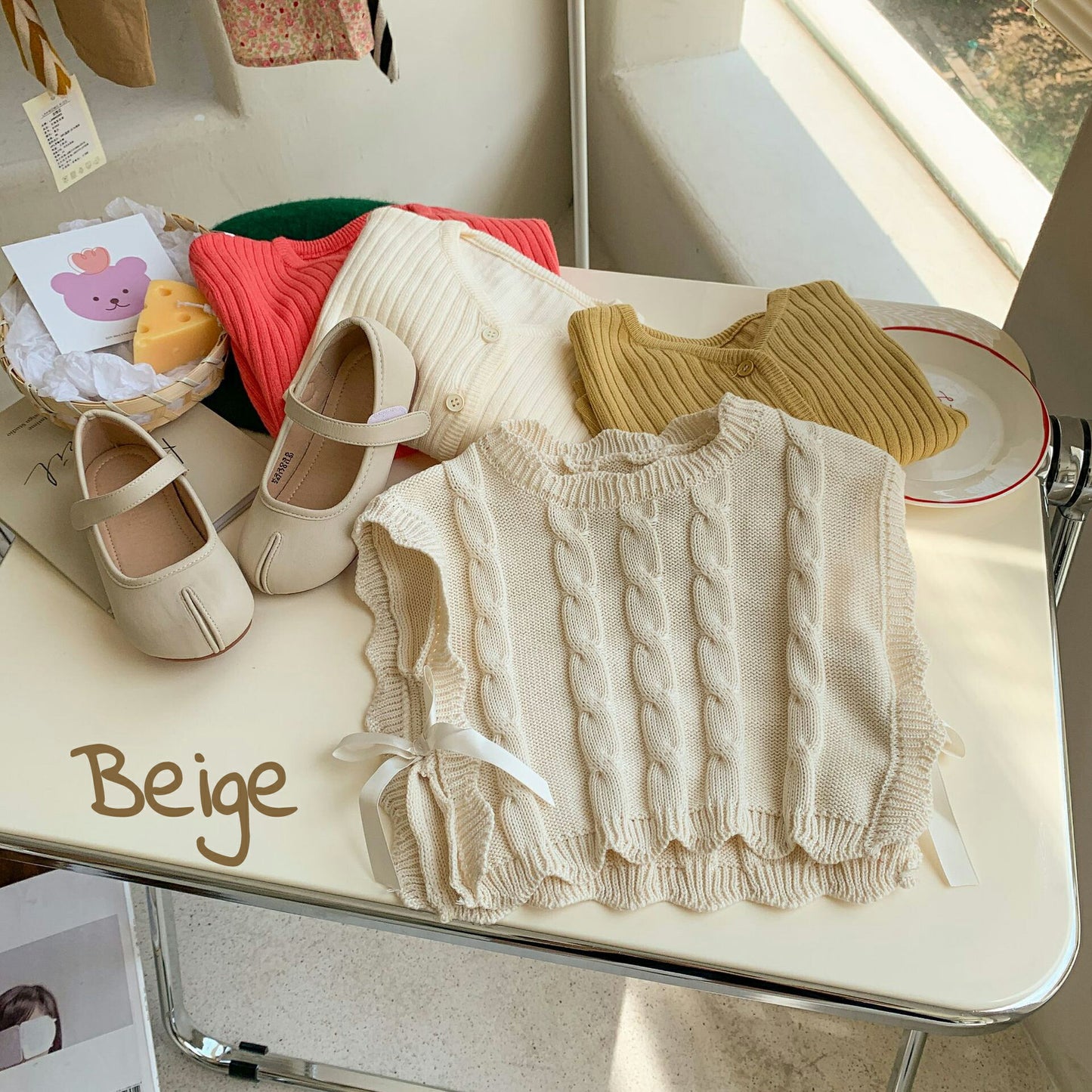 ニットベストキッズ ベビー  おしゃれ アウトウェア ベスト ノースリーブ 女の子 無地 袖なし 子ども チョッキ 春 秋 冬 韓国 かわいい  子供服  80 copysku-197