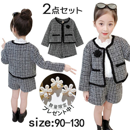 女の子 スーツ 卒業式 小学生 子供服 フォーマルスーツ 入学式 上下セット ベビー 入園式 長袖 キッズ 卒園式 フォーマル 発表会 ジャケット 短パン パン copysku-69