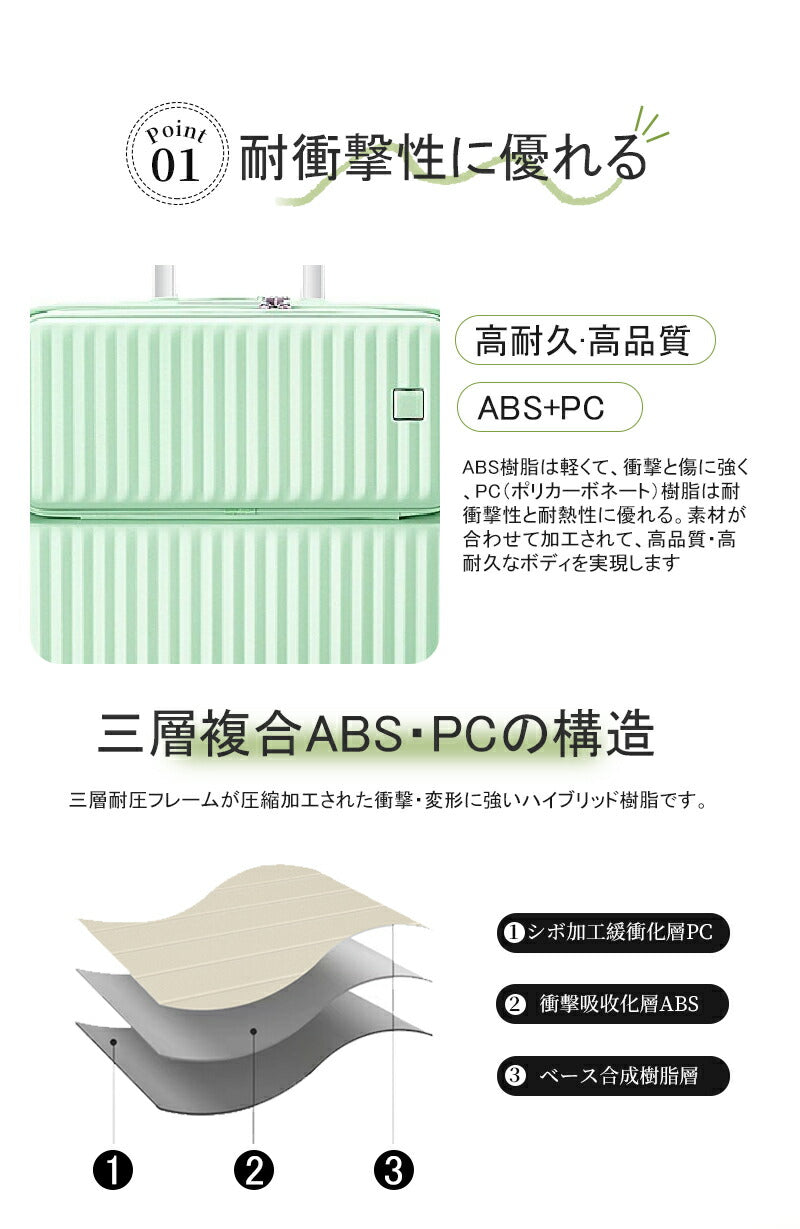 スーツケース Mサイズ フロントオープン キャリーケース 機内持ち込み 静音 軽量 前開き 小型 USBポート付き かわいい キャリーバッグ トランクケース 短suitcase-027-m