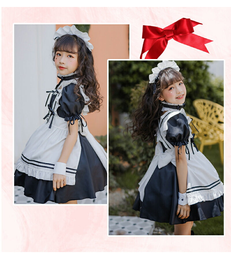 メイド服 子供 ハロウィン コスプレ 演出服 半袖 蝶結ぶ メイド 可愛い 女の子 セクシー カップル ロリータ 定番 衣装 レディース エプロン ドレス アリmaid-011