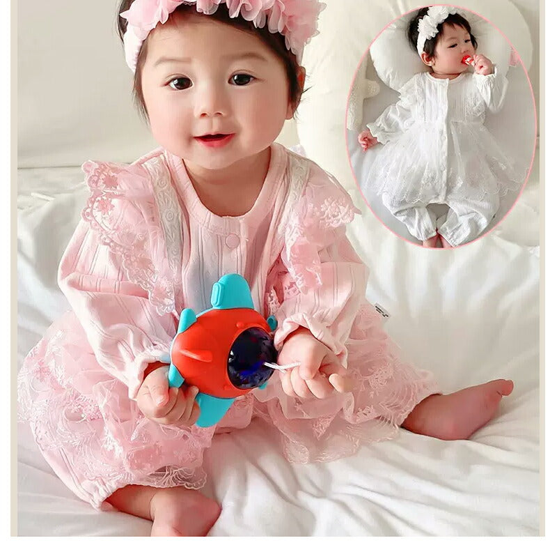 ベビー服 ヘアバンド付き フォーマル 女の子 プリンセス カバーオール ロンパース かわいい レース 赤ちゃん ロンパース 長袖 新生児 セレモニードレス 女のfuku-007