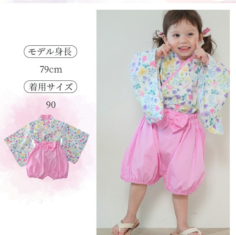浴衣 子供 和服 ワンピース 女の子 夏祭り ゆかた ガールズ 着物 浴衣ドレス 夏 兵児帯 花柄 蝶結び 2点セット 帯セット ワンピース 花火大会 お盆休みyukata-005