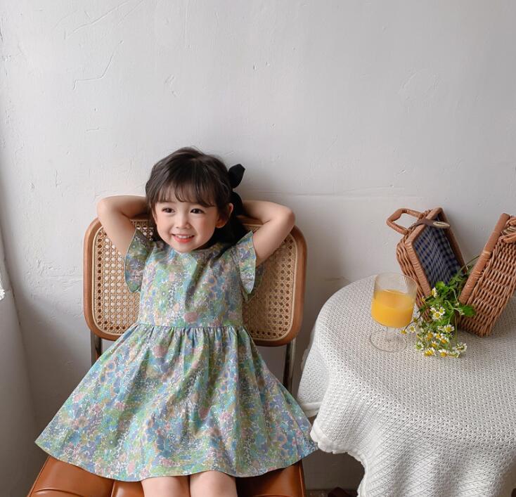 子供服 キッズ ワンピース 女の子 全4色 パープル グリーン 全6サイズ 80 90 100 110 120 130 春夏 キレイメ 新作 フラワー 小花柄 child-skirt-0001