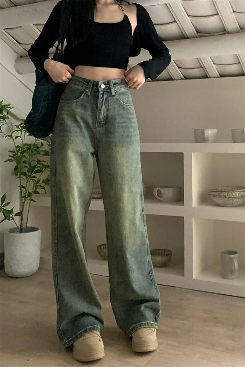【特典あり】ジーンズ レディース ワイドパンツ デニム ハイウエスト  ディストレス キレイ目 ダメージ 小さいサイズ レディース ボトムス  ジーンズ 美脚 nzk-001