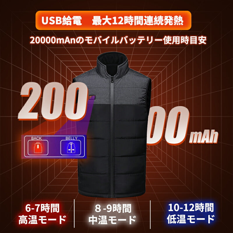 電熱ベスト 裏起毛 バッテリー付き 速暖 日本製ヒーター 中綿 USB給電 洗える 三段階調温 軽量 冷え性 メンズ レーディス PSE 11エリア発熱 電熱ウ copysku-99
