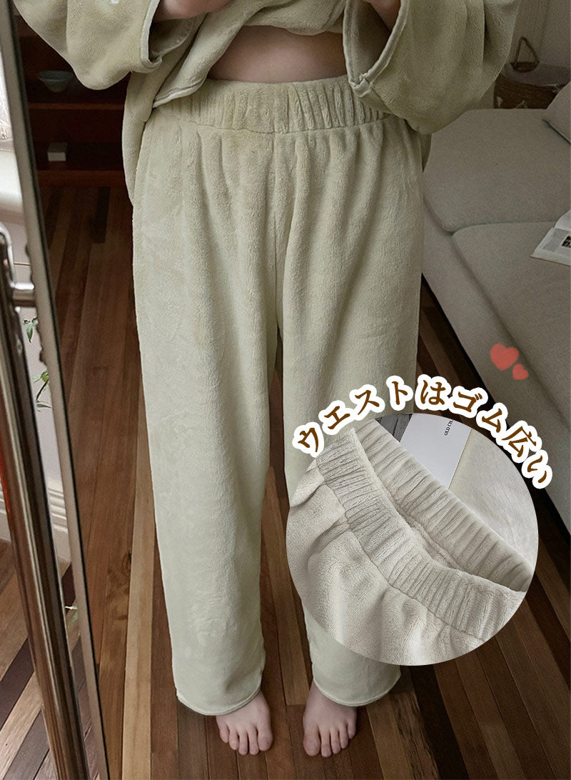 パジャマ レディース  メンズサイズ 大きいサイズ ルームウェア 上下セット 冬 着る毛布 もこもこ【ふわもこパジャマ ストレート 裾絞り】セット ハイネック item-241230