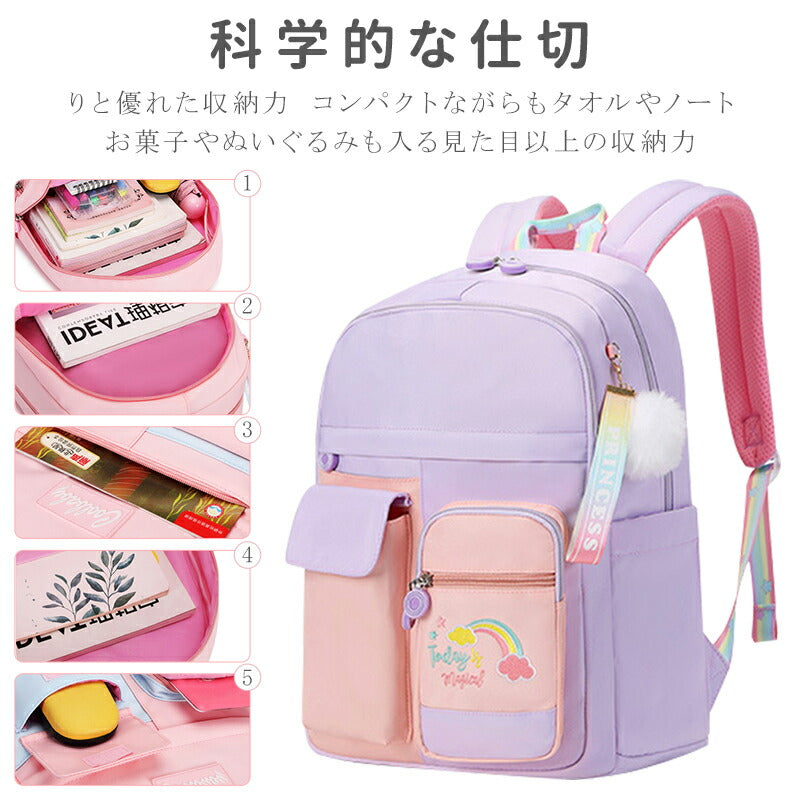 リュック 女の子 小学生 中学生 おしゃれ キッズリュック ハート グラデーション ずり落ち防止 ベルト 肩ひも ズレ 防止 背面ファスナー パステル 星柄 原mklsb-1