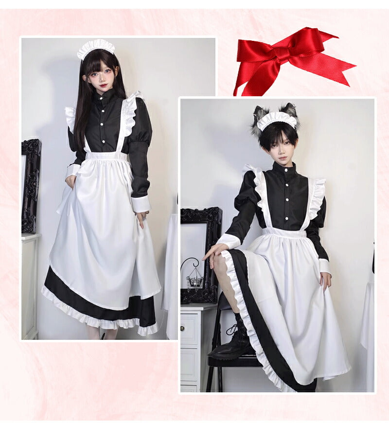 メイド服 ハロウィン コスプレ 長袖 メイド 可愛い 女の子 セクシー カップル ロリータ 定番 衣装 レディース エプロン ドレス アリス風仮装 男ウケ 大きmaid-008