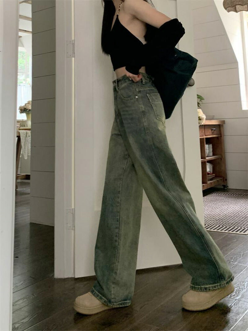 【特典あり】ジーンズ レディース ワイドパンツ デニム ハイウエスト  ディストレス キレイ目 ダメージ 小さいサイズ レディース ボトムス  ジーンズ 美脚 nzk-001