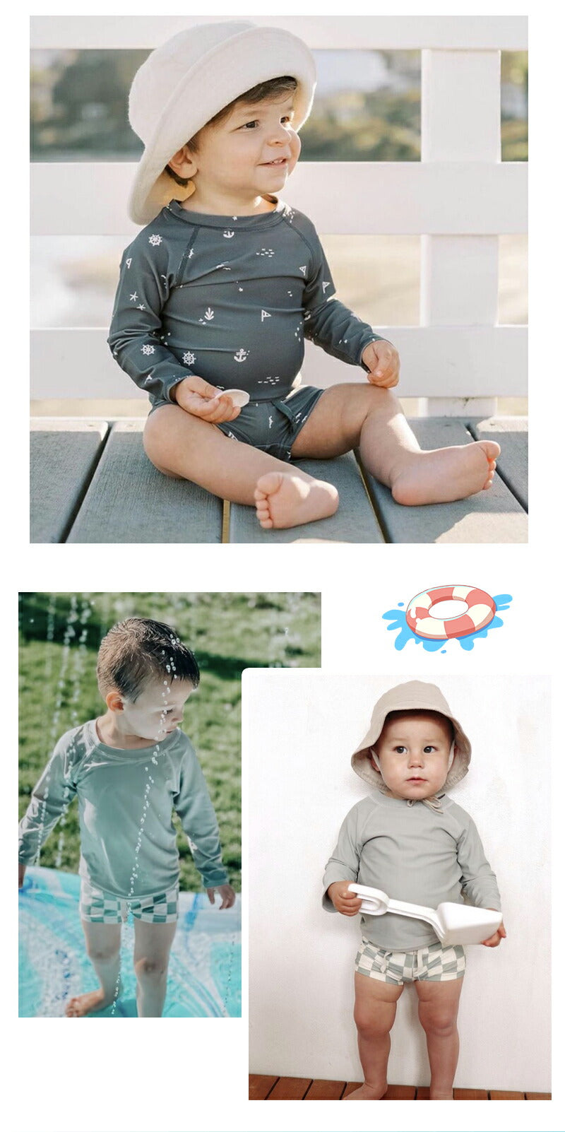 水着 ベビー キッズ 上下セット ラッシュガード 長袖 3点セット スイムウェア スイムパンツ 男の子 女の子 UV セパレート 子供 スイミング 海 プール swimsuit-063