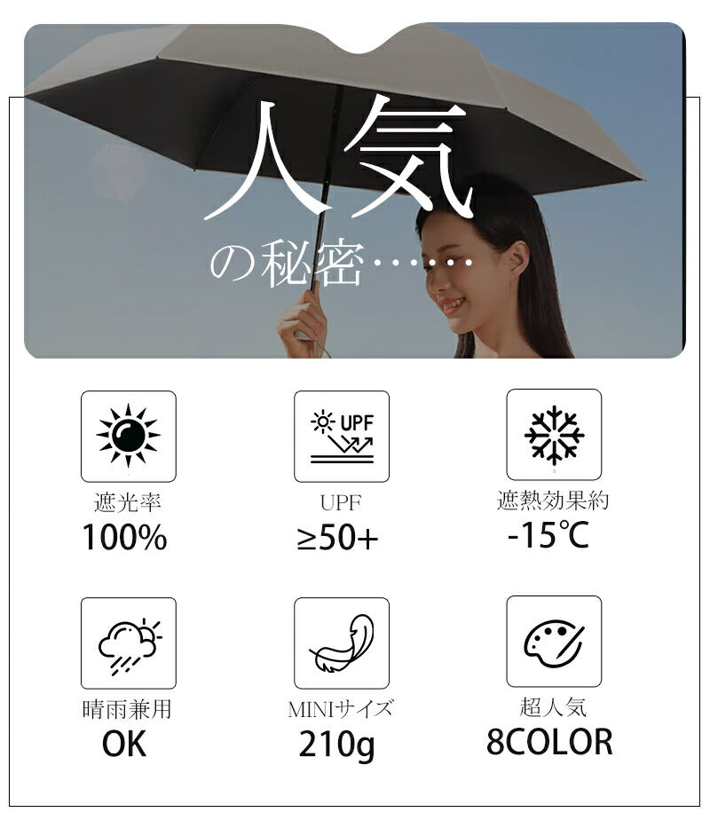 日傘 ミニ 折りたたみ 完全遮光 晴雨兼用 折り畳み傘 コンパクト 紫外線 100%遮光 UVカット 傘 超撥水 パステルカラー 超軽量 レディース 女性用 雨kasa-3003