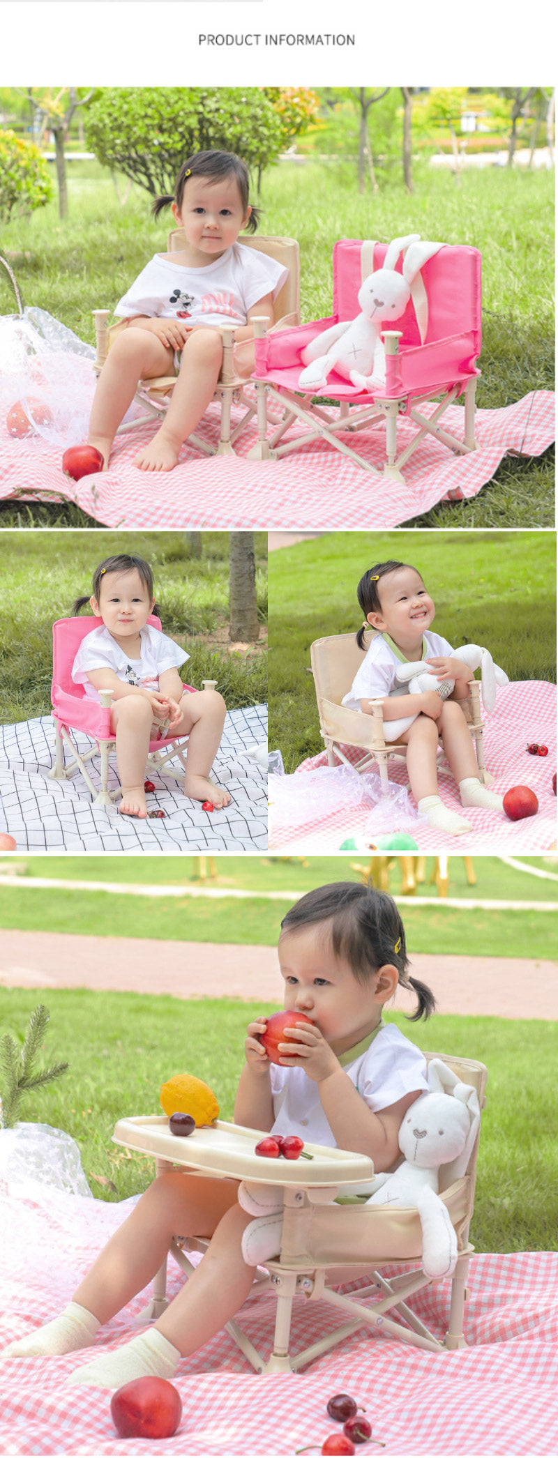 ベビーチェア テーブルチェア キッズチェア 子供 赤ちゃん お食事椅子 折り畳み携帯式 軽量 幼児用 滑り止め 丈夫 安全ベルト 離乳食 屋内 屋外 収納袋付きbabychair-003