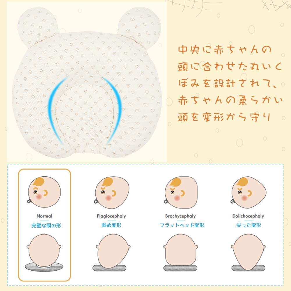 ベビーまくら ベビー枕 新生児 赤ちゃん 絶壁頭 斜頭 変形 猫背 防止枕 寝姿を矯 正 夜泣き 寝ハゲ対策 頭の形が良くなる 汗取り 快眠 小熊型 低反発ピロzt0727