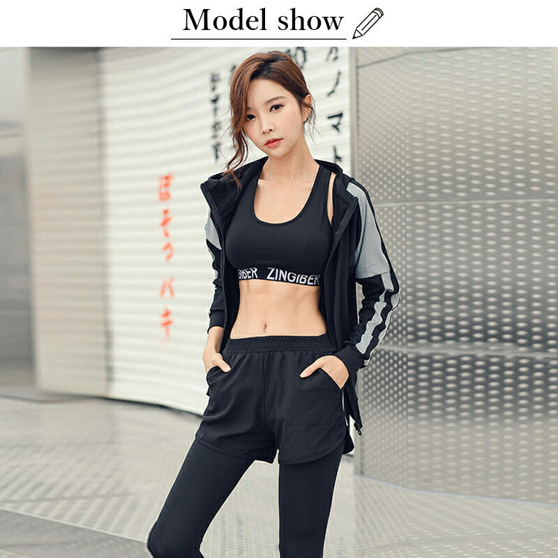 水着 水陸両用 フィットネス 5点セット レディース 体型カバー ヨガ ラッシュガード 長袖 上下セット スポブラ レギンス ショートパンツ Tシャツ ジム ス swimsuit-031