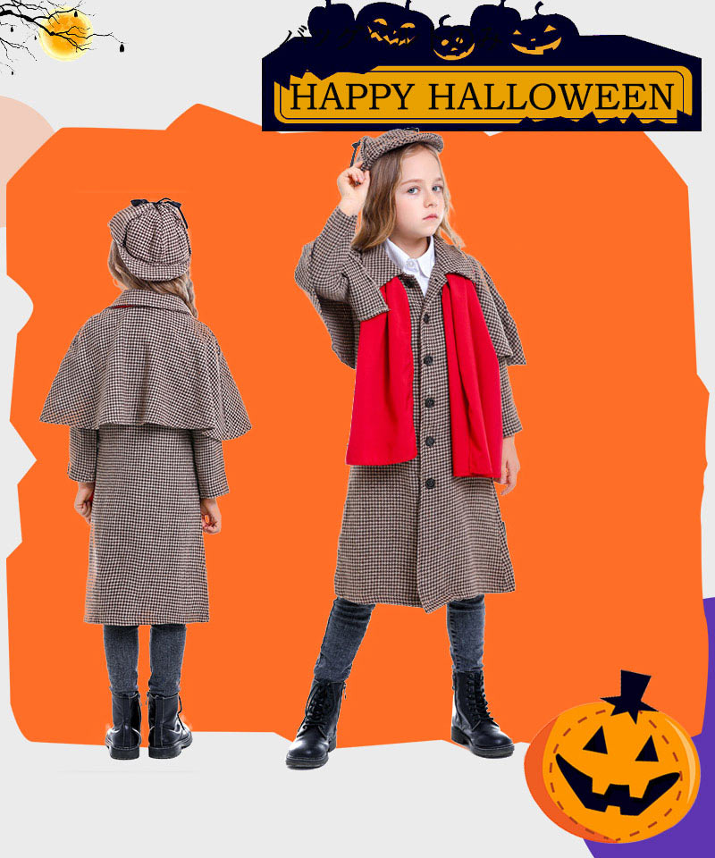ハロウィン コスプレ イギリス 探偵 探偵服 女の子 男の子 パーティー　ハロウィン　女児　コスチューム 帽子付き　衣装 キャラクター コスチューム ハロウィンetwsj0006