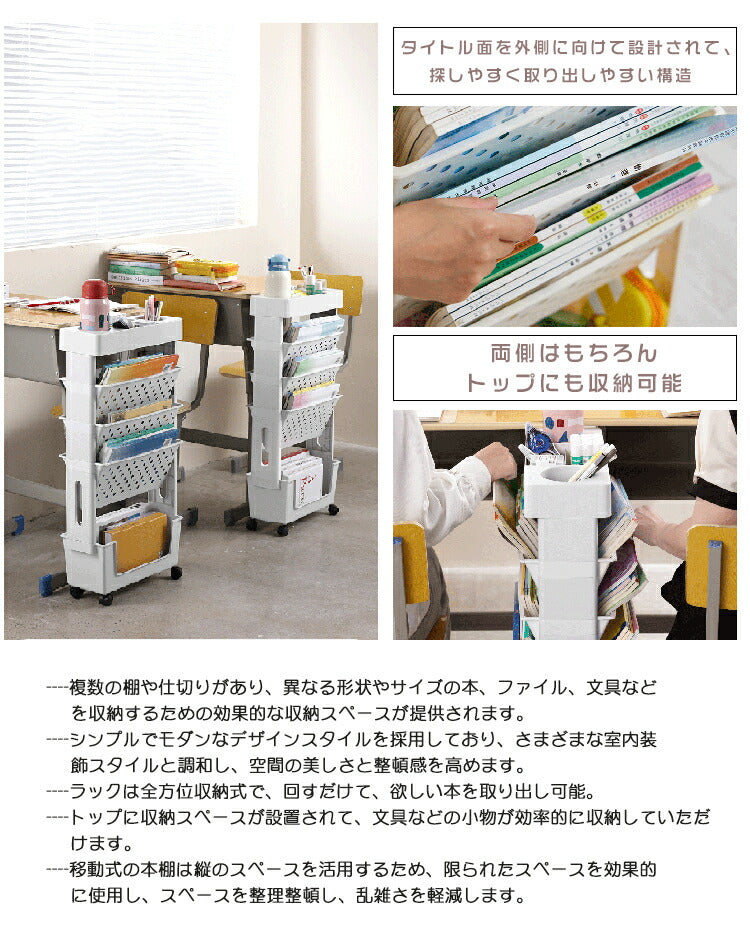 本棚 ブックシェルフ マガジンラック スリム キャスター付き スリム 五段 大容量 教科書 収納 書類棚 隙間収納 隙間ラック サイドワゴン 絵本ラック 書類整 ss31