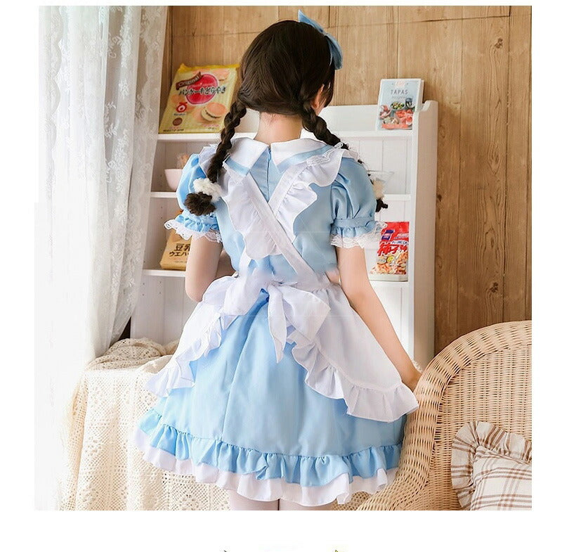 メイド服 コスプレ長袖 可愛い フリル セクシー ハロウィン ロリータ 大人 レディース エプロン カチューシャ スカート ワンピース ピンク 文化祭 リボン  maid-003