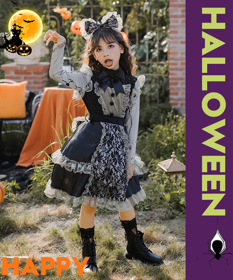 ハロウィン コスプレ 魔女 ゴスロリ ハロウィン 仮装 小悪魔 コスチューム キッズ ゾンビ 魔法使い 魔法子ども ハロウィン衣装 ブラック コスプレ衣装 coetwsj0016