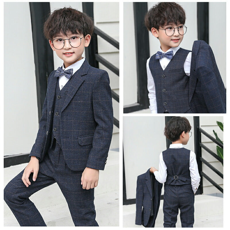 子供 スーツ 男の子 フォーマルスーツ 子供服 男の子スーツ 5点セット スーツ チェック柄 入学式 卒業式 高校生 小学生 中学生 紳士服 キッズ フォーマル sutsu-002