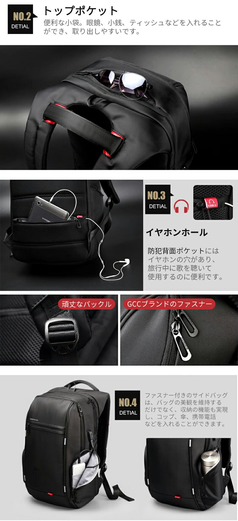 ビジネス リュック メンズ 大容量 軽く感じる  防水 A3 サイズ ノートPC バイク 通勤 通学 出張 旅行 収納 バックパック リュックサック ブラック bag-011