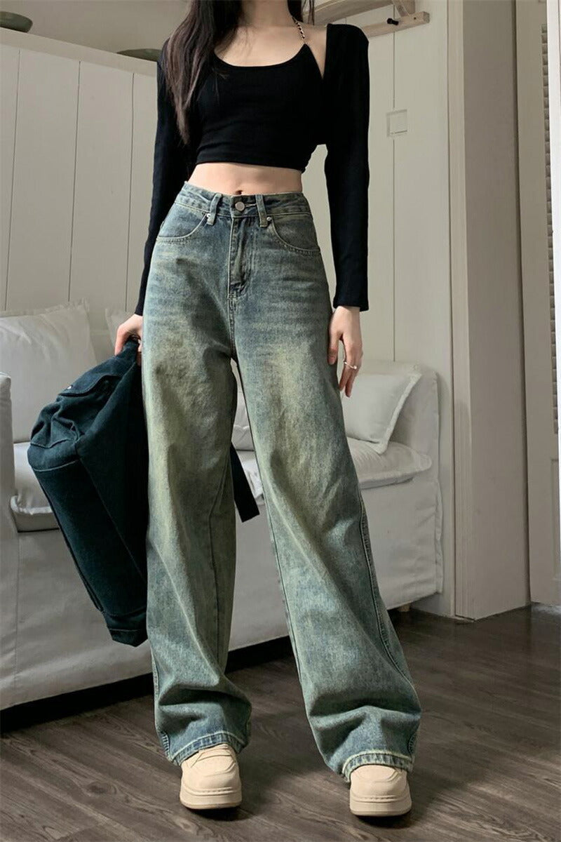 【特典あり】ジーンズ レディース ワイドパンツ デニム ハイウエスト  ディストレス キレイ目 ダメージ 小さいサイズ レディース ボトムス  ジーンズ 美脚 nzk-001