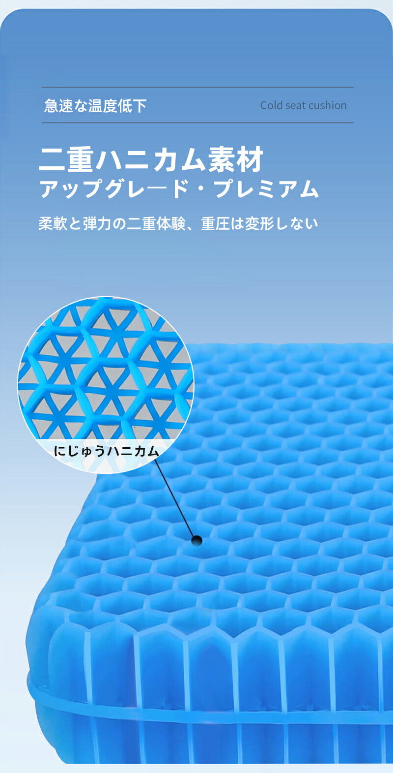 ジェルクッション ゲルクッション クッション カバー付き ハニカム構造 座布団 ハニカム ラージ カバー 腰痛 腰痛対策 低反発 椅子用 卵が割れない 大きめ  seat-001