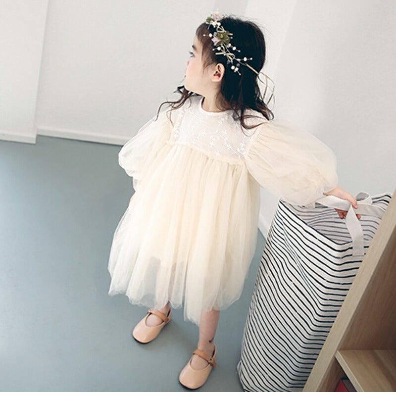 ベビー ワンピース 長袖 80 結婚式 フォーマル チュール ベビー服 女の子 ベビードレス 90 100 キッズ 赤ちゃん レースドレス copysku-17