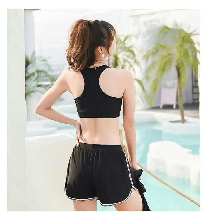 体型カバー 水着 レディース かわいい セパレート 水着 韓国 中学生 高校生 おしゃれ 体型カバー 水着 3点セット 20代 女の子 小胸 二の腕カバー 露出 wswimsuit-007