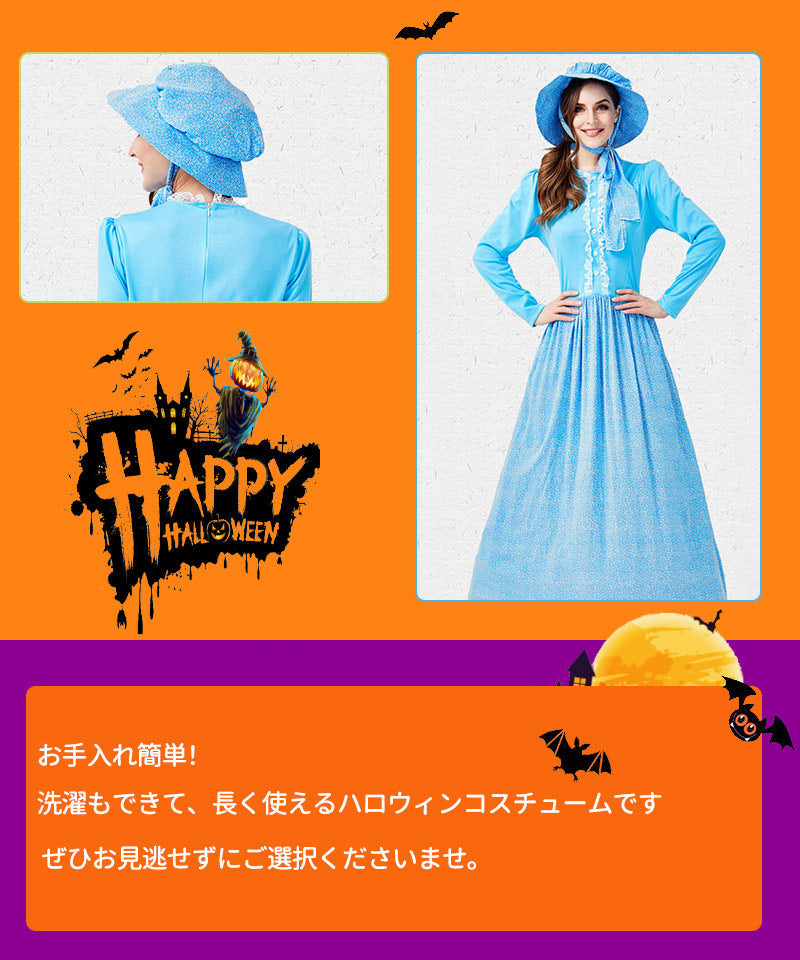 ハロウィン コスプレ アリス コスチューム 衣装 水色 エプロンドレス レディース お姫様 服 コスプレ 仮装  フリーサイズ　リボン カチューシャ ワンピースwsf014