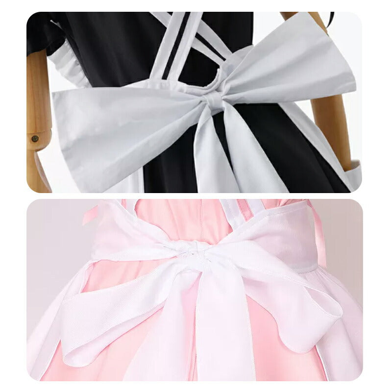 メイド服 メイド 服 6点セット コスプレ 可愛い 女の子 レディース メンズ 半袖 ロリータ ワンピース リボン 黒 ピンク ハロウィン 衣装 大 maid-001