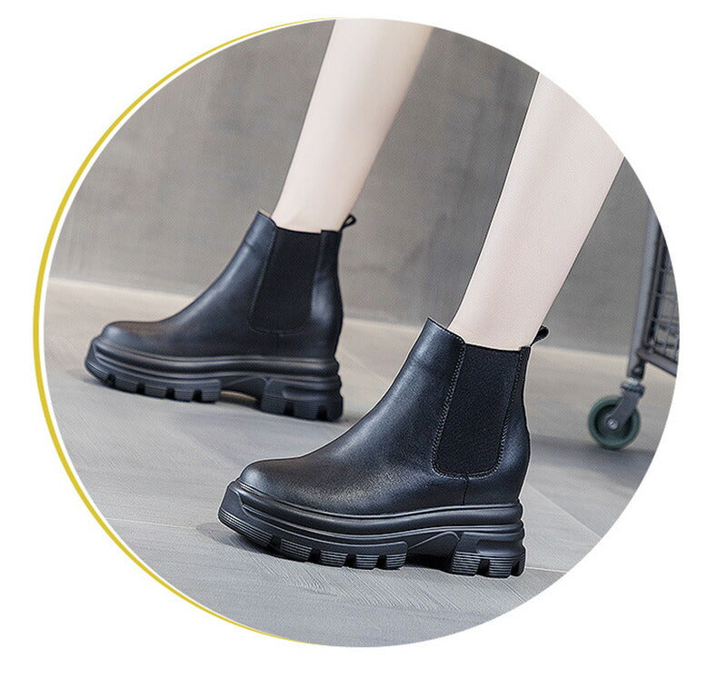 【クーポン利用で4790円★20日終了！】サイドゴアブーツ レディース 厚底 ブーツ ショートブーツ 黒 疲れない おしゃれ フラット 靴 走れる 歩きやすい shoe-001