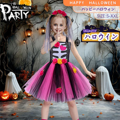 ハロウィンコスプレ悪魔 子供用 骸骨 ホラー 衣装 仮装 子供ドレス 帽子あり ワンピース コスチューム キッズコスプレ ドレス 魔女 コスプレ衣装 悪魔 ウィetwsj0012