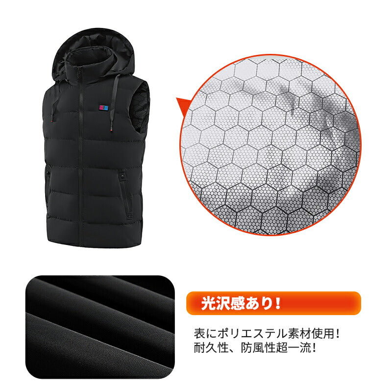 【送料無料~】電熱ベスト  防寒着 速暖 日本製ヒーター 中綿 バッテリー付き USB給電 洗える 三段階調温 軽量 冷え性 メンズ レーディス 20000mA copysku-112