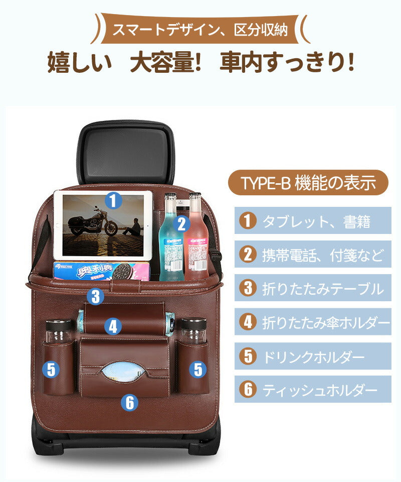 シートバックポケットカー用品  後部座席用 テーブル 大容量 防水 マルチテーブル 車内 スペース 収納ポケット テーブル タブレットホルダー 多機能 ポケットcarstorage-001