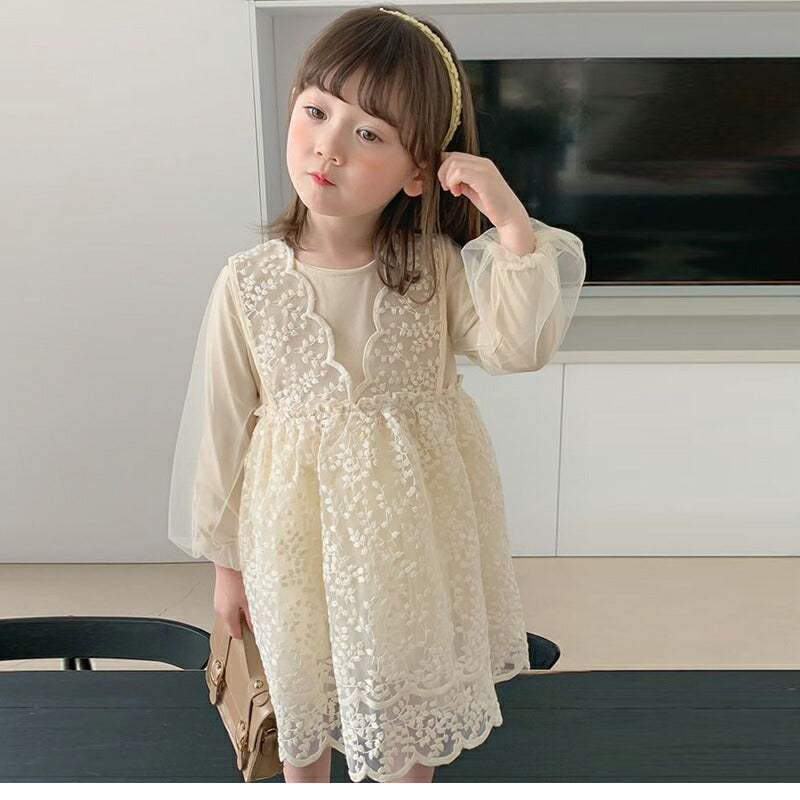 ワンピース 子供 ベビー服 キッズ レースワンピース 膝丈 ベビードレス 長袖 付け襟 女の子 誕生日 結婚式 新生児 かわいいフォーマル キッズ 膝丈 ベビー copysku-165