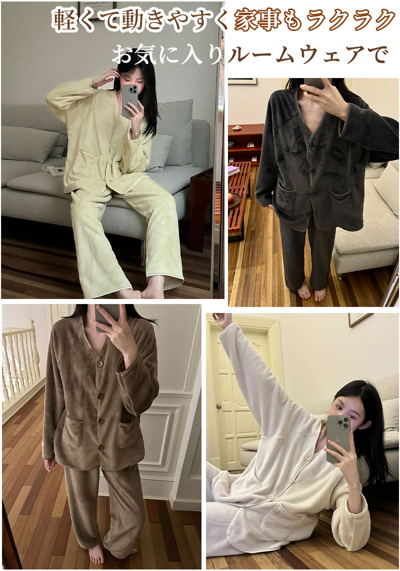 パジャマ レディース  メンズサイズ 大きいサイズ ルームウェア 上下セット 冬 着る毛布 もこもこ【ふわもこパジャマ ストレート 裾絞り】セット ハイネック item-241230