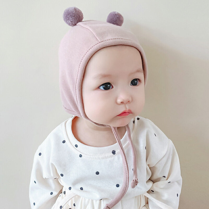 【一部即納★】赤ちゃん 帽子 6か月 ベビー 帽子 耳付き  ボンネット 42 女の子 かわいい 男の子 可愛い 冬 春 新生児 ベビー帽子 サイズ 防寒 ポン hatto-001