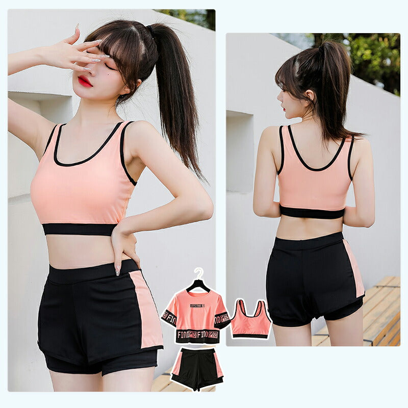 【送料無料即納】水着 中学生 水着 体型カバー 中学生 高校生 3点セット スポーティー 学生 韓国 プール 女の子 10代 20代 30代 海 可愛い おしゃ yy1001