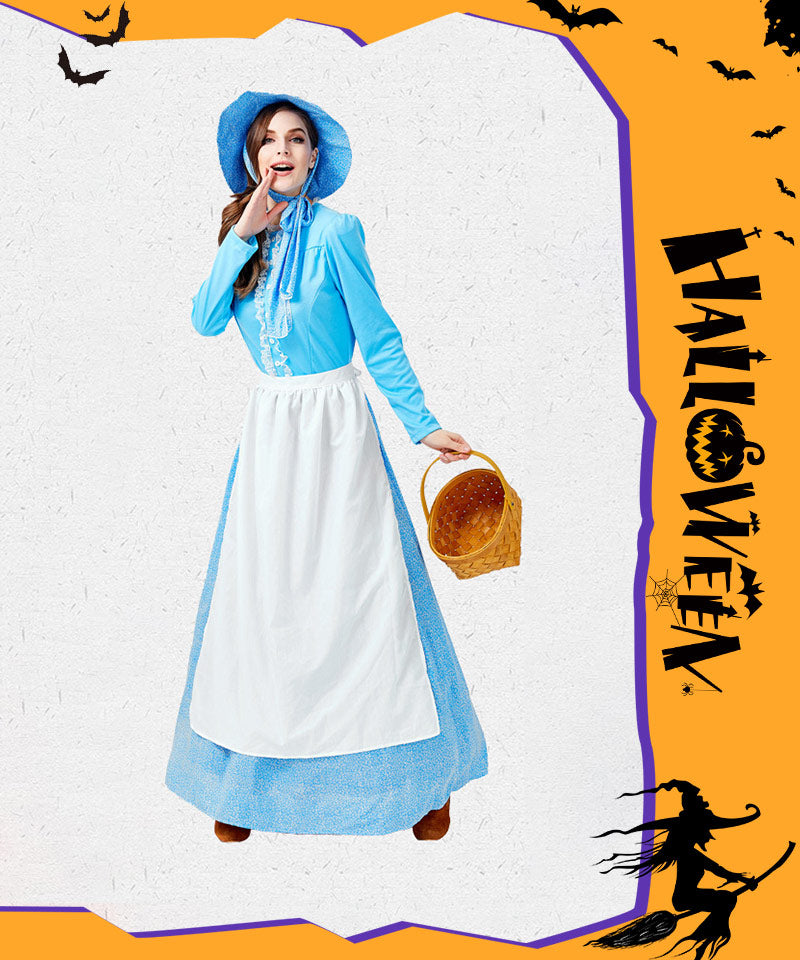 ハロウィン コスプレ アリス コスチューム 衣装 水色 エプロンドレス レディース お姫様 服 コスプレ 仮装  フリーサイズ　リボン カチューシャ ワンピースwsf014