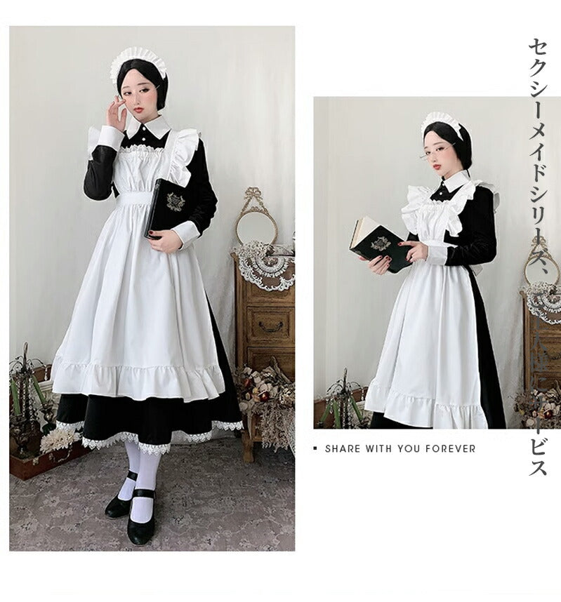 メイド服 ハロウィン コスプレ 半袖 長袖 メイド 可愛い 女の子 セクシー カップル ロリータ 定番 衣装 レディース エプロン ドレス アリス風仮装 男ウケmaid-007