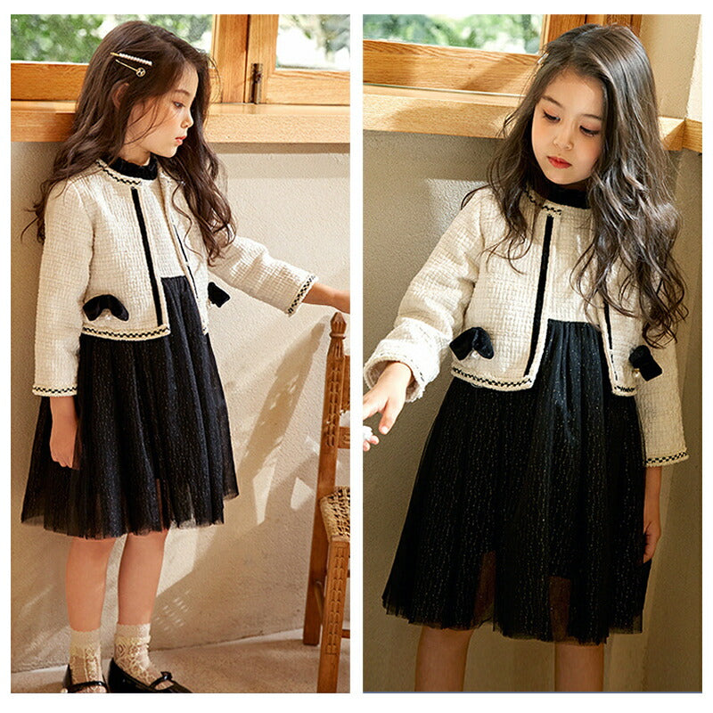 入学式 スーツ 女の子 2点セット 卒業式 子供 ドレス 入園式 子どもドレス 卒園式 ワンピース 七五三 演奏会 黒 上品 可愛い ボレロ ノースリブ プリン copysku-67